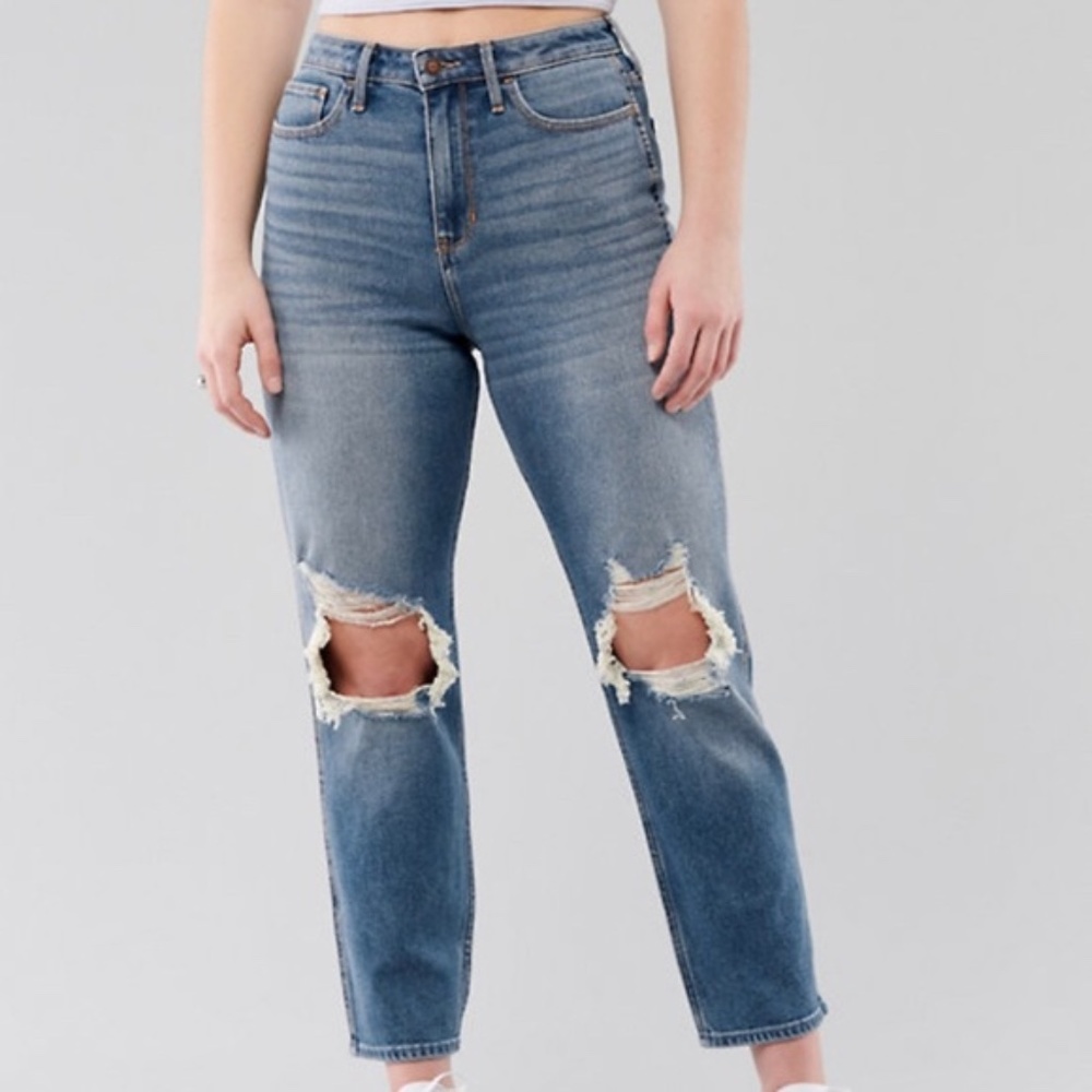 Hollister mom jeans with knee holes